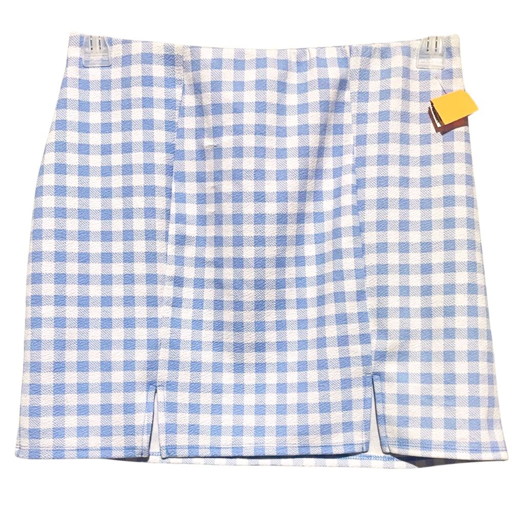 New Blue Gingham Pull On Mini Skirt Small